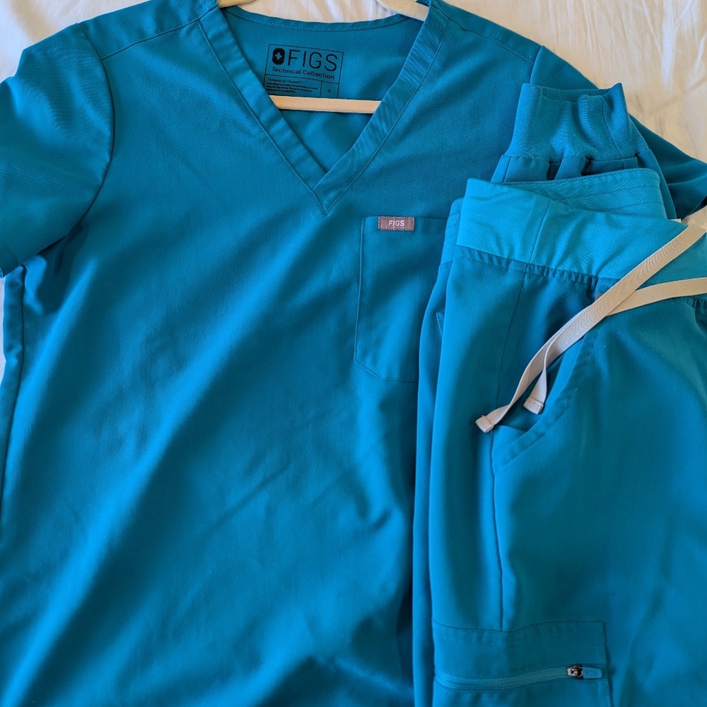 FIGS Teal Scrub Top and Pants Set